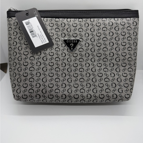 Guess Handbags - GUESS Black and Gray Monogram Toiletry Bag